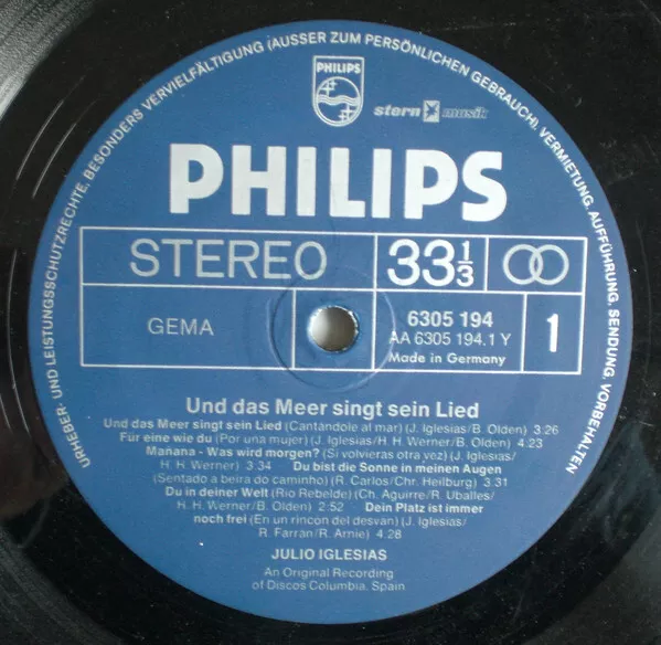 Julio Iglesias - Und Das Meer Singt Sein L LP Album RE Vinyl Scha 3