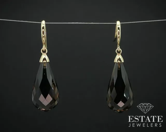 14k Yellow Gold EFFY Natural Smoky Quartz Tear Drop Dangle Earrings 6.0g