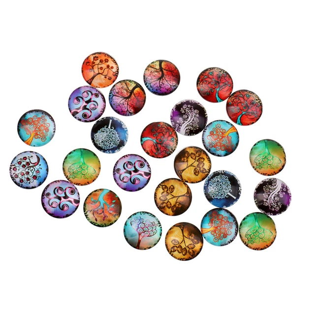 25 Stück Zufällig Bäume Runde Glas Flatback Scrapbooking Dome Cabochons 18mm