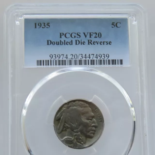 1935 5c Buffalo Nickel - PCGS VF20 Double Die Reverse Mint Error - F#4939