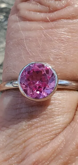 Pink Tourmaline Labcreated Round Cut Solitaire Ring 10kt Solid White Gold