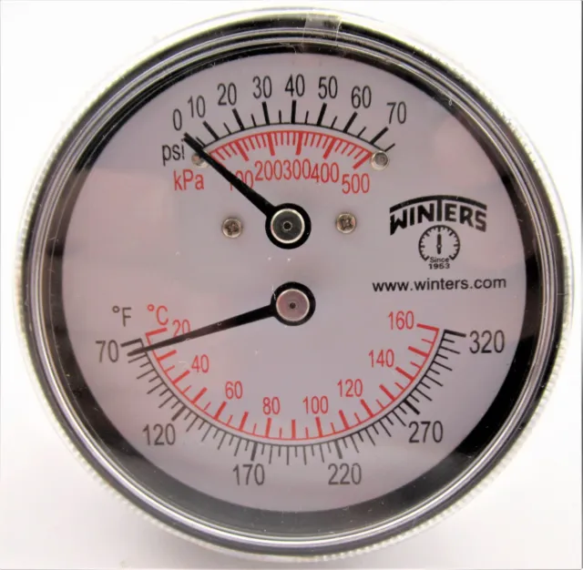 Winters TTD401 Steel Dual Scale Thermometer with 2.5" Dial  0-75 PSI   70-320 °F
