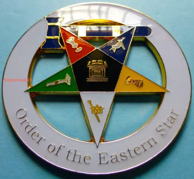 Grand Matron OES Golden Alloy Auto Car Emblem Freemasonry Masonic Eastern Star