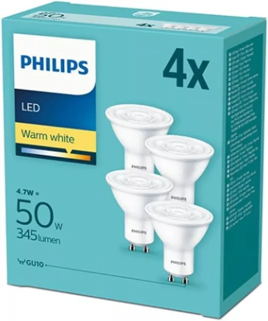 GU10 LED Bulbs Spot Light Lamps Warm White Down Lights Lightbulbs Philips-4pack