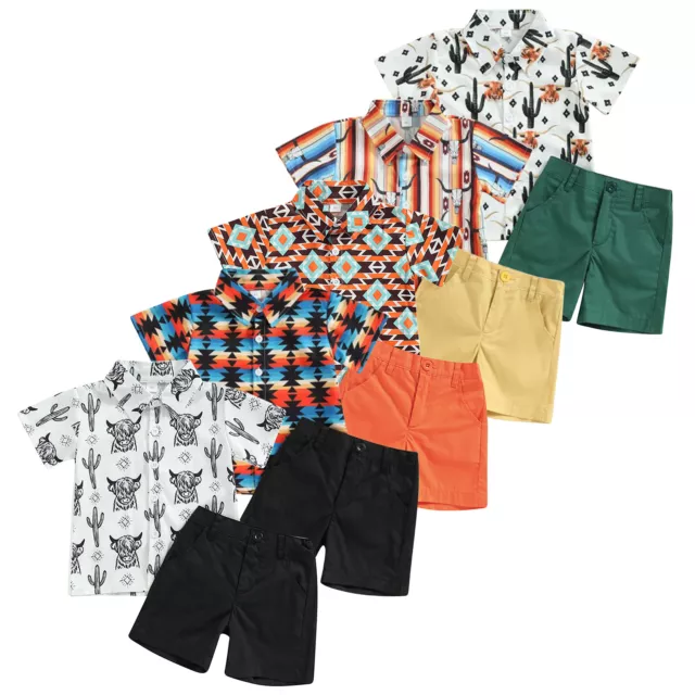 Set outfit estivo bambino stile hawaiano camicia stampa floreale top + pantaloncini cargo