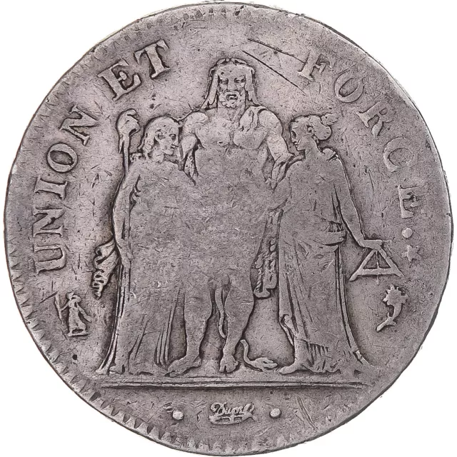 [#345144] Monnaie, France, Union et Force, 5 Francs, AN 5, Paris, TB+, Argent, K