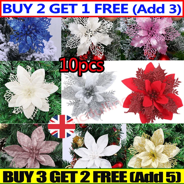 10X Christmas Large Poinsettia Glitter Flower Tree Hanging Party Xmas Decor 2023
