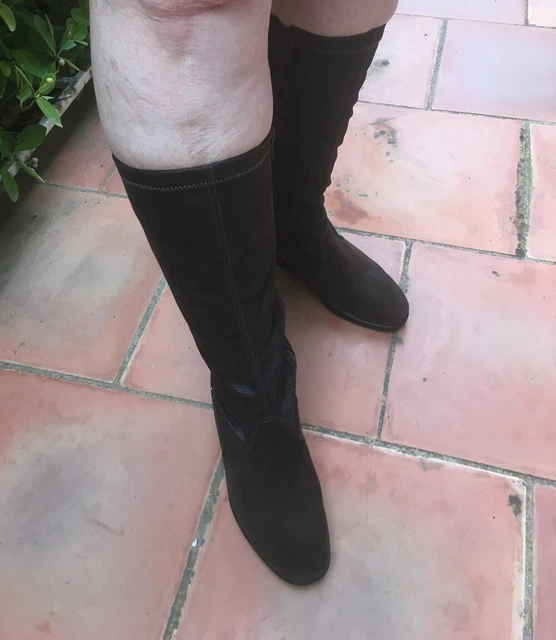 Bottes Genou Heyraud En Cuir Et Daim Noir - Taille 41 EUR - Très Très Bon état Occasion - Fabriqué En Italie