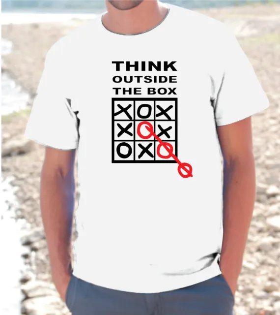 T-Shirt Maglietta "Think Outside The Box" Divertente Cool  Uomo Donna Unisex