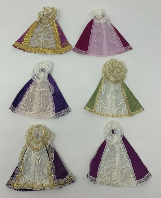 Vintage Bambino Di Praga 5 " Abito Con Pizzo Brocade Misto Colori 6 Pz.