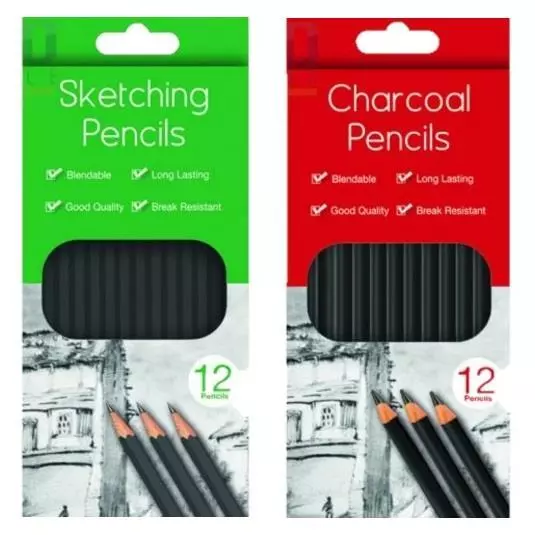 12 x Charcoal Pencils Graded Create Art Drawing Sketching Homework Office