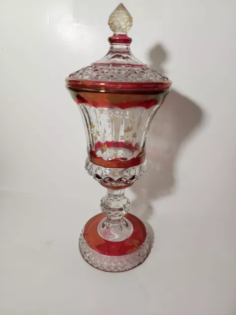 Pretty Westmoreland Ruby Flash & Flowers Candy Apothacary Jar w/ Lid