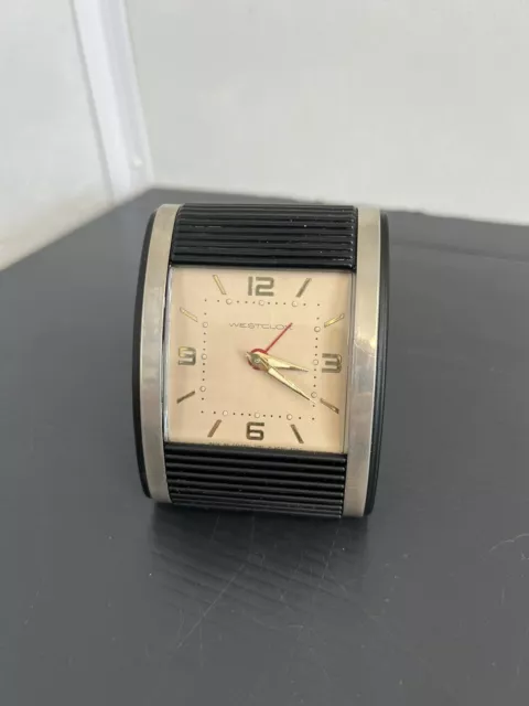 Vintage travel alarm clock , Art Deco Westclox By General Time Hong Kong C:1950s