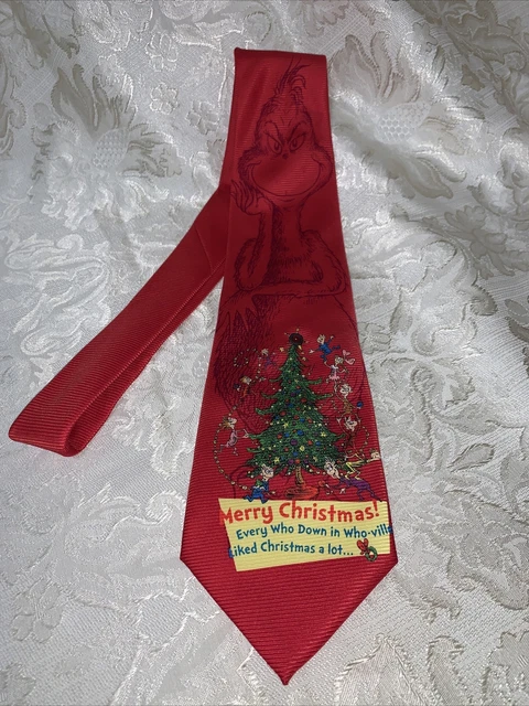 VINTAGE Dr. Seuss Grinch Mens Vintage 2000 Necktie Christmas Tie Red Y2K