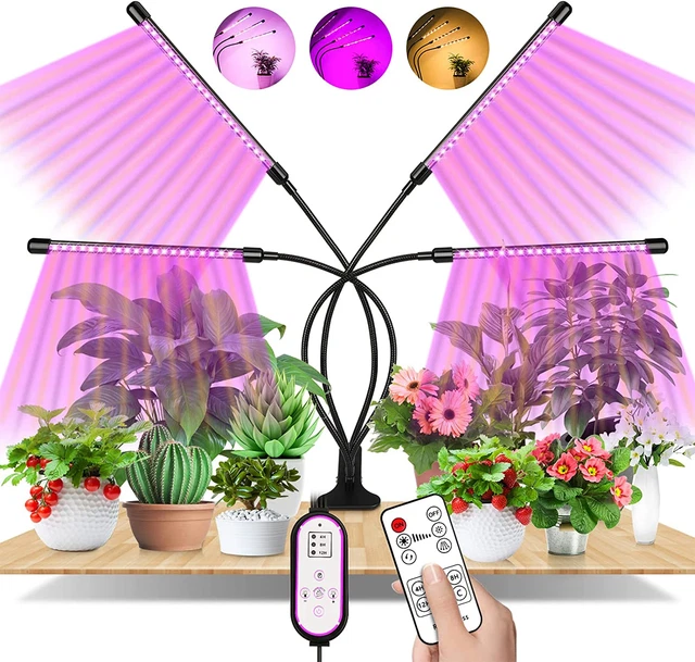 Lampada A LED Per Piante Con Spettro Completo, 3 Teste, Timer E Dimmer, Clip Regolabile A 360°, USB - 2