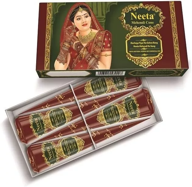 Neeta Mehendi Body Art All Natural Herbal Pure Henna (Pack of 4 Pieces Cone)-AU