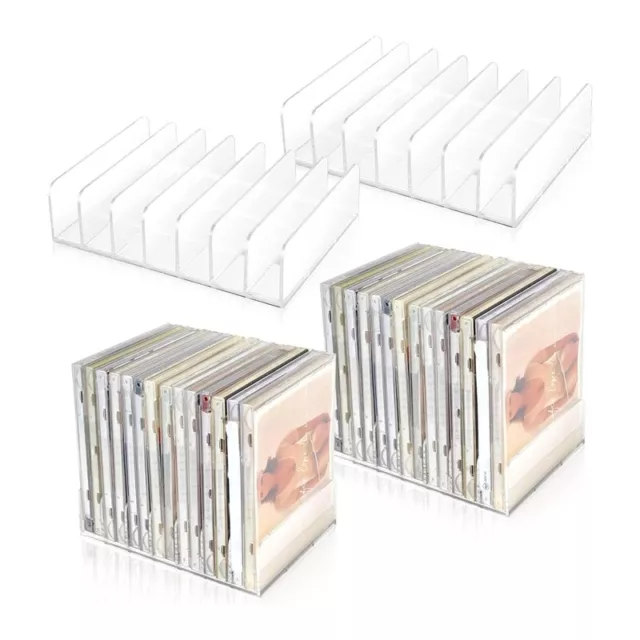 4 Pcs Clear Acrylic CD Holder with Tackable CD DVD Display Rack CD Storage5654