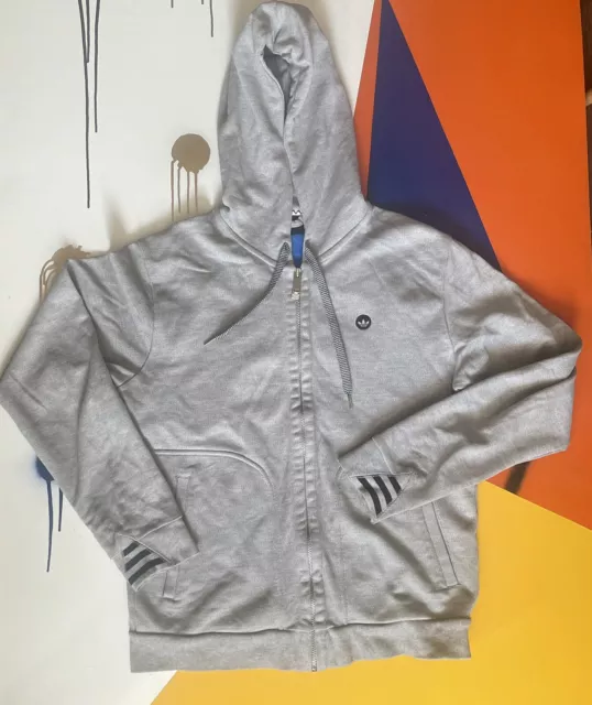 Men's Adidas Hoodie Hooded Sweatshirt Grey/White/Black Size S