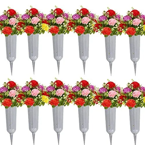 Cemetery Vases with Spikes 12 Pcs Grave Decorations for Flowers Plastic Vase