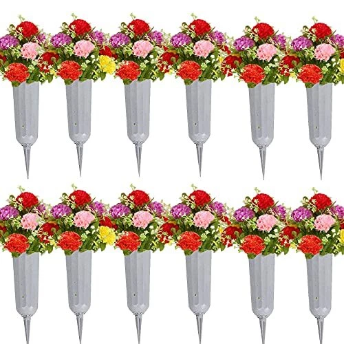 Cemetery Vases with Spikes 12 Pcs Grave Decorations for Flowers Plastic Vase