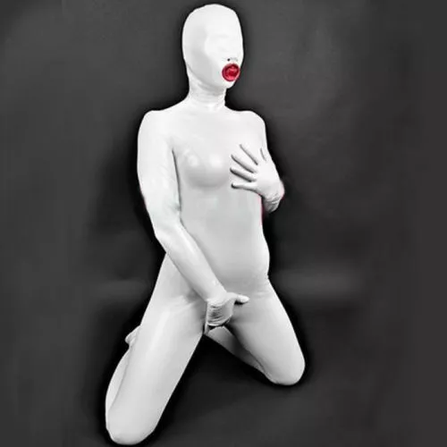 Tuta festa gomma lattice catsuit cappuccio bianco body tuta costume