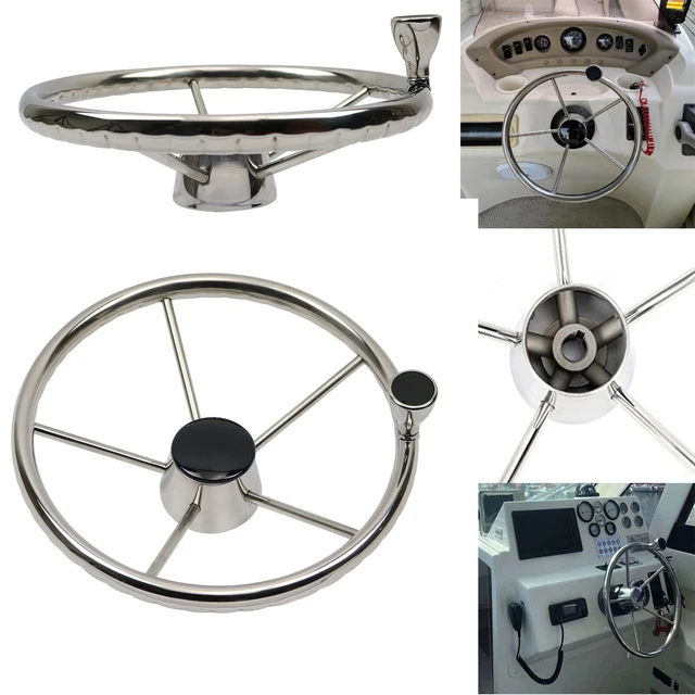 BOAT STEERING WHEEL 5 Spoke 13.5 inch Stainless Steel Destroyer Style