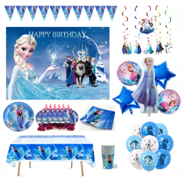 Frozen Theme Backdrop Banner Plates Cups Tableware Kid Birthday Party Decoration