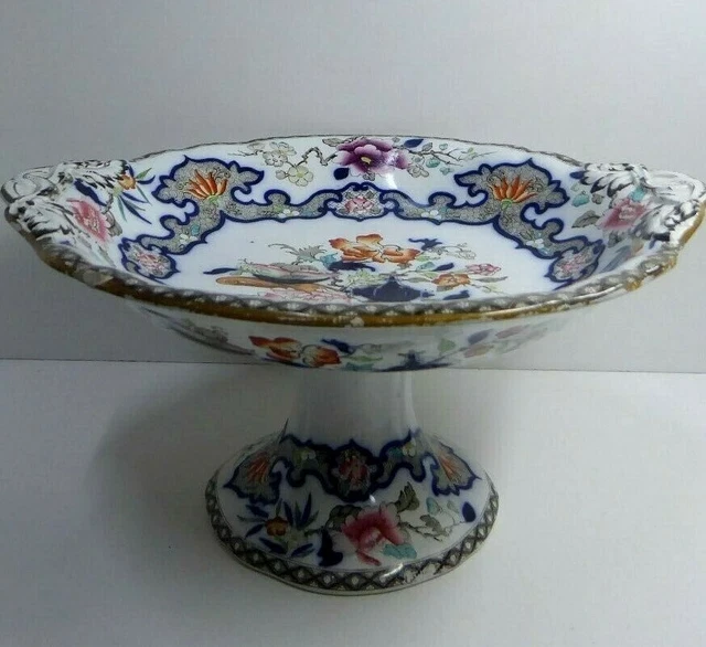 Minton & Hollins Imari Hand Painted  Antique Ironstone Pottery Comport Bowl Dish
