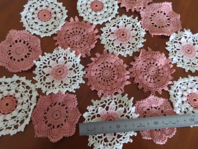 16 Crochet motif mini doilies 6-8cm ast  coral white  for dreamcatchers