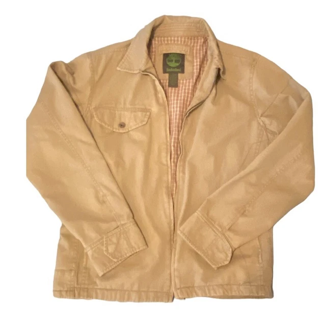 Timberland Field Work Coat Jacket Men’s Small Khaki Beige Full Zip Snap Pockets