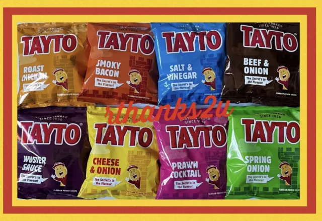 TAYTO Crisps 8 Flavour Box Hamper of 30 x 25g Bags - Includes 4 Cheese & Onion