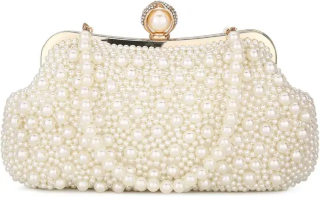 UBORSE Women Pearl Clutch Bag Noble Crystal Beaded Evening Bag Wedding Clutch wi