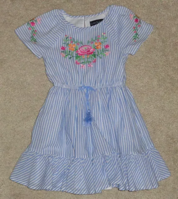 Cynthia Rowley Toddler Girls Dress Blue White Stripes Floral Bodice Size 3T