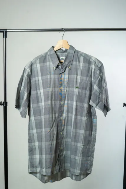 Camicia da uomo LACOSTE taglia 42 (L) - Quadri Vintage Maniche Corte 1990 ottime