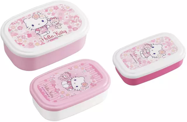 Set of3 JAPAN Sanrio Hello Kitty Sakura Flower Box Bento Lunch Container Storage