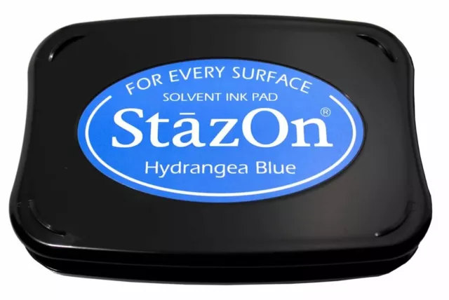 Tsukineko StazOn Permanent Solvent Ink Pad Glass Metal Plastic hydrangea blul