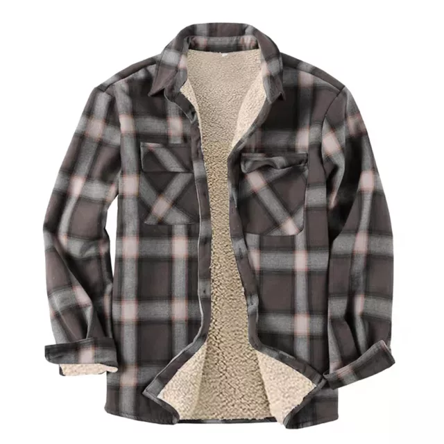 Mens Warm Sherpa Lined Fleece Plaid Flannel Shirt Jacket Fall Winter Work Jacket