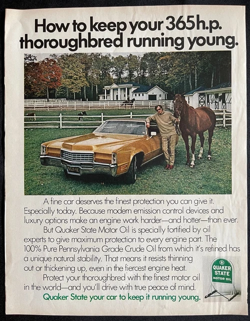 1971 Quaker State Motor Oil Man with Horses Gold Car Vintage Print Ad-CRC1