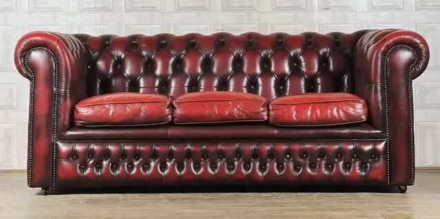 SUPERB Oxblood Red Leather Chesterfield Sofa 3 Seater Seat #92 *FREE DELIVERY*