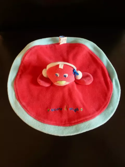 *- Doudou Plat Rond Sucre D'orge Pingouin Oiseau Rose Bleu - Excellent Etat
