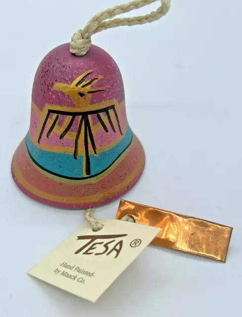 Southwest Christmas Ornament Tesa Hand Painted Maack Pink Bell Original Tags (B7