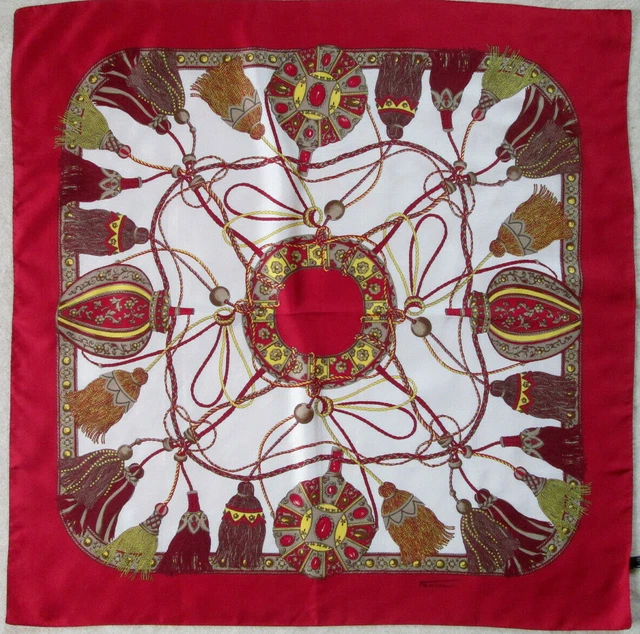 Foulard Carré Vintage FELICIANI Soie 100% - 88x88 Cm Rouge - Occasion