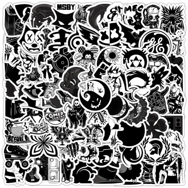 100 X Black White Stickers Graffiti Bomb Decal Pack Car Laptop Skateboard UK NEW