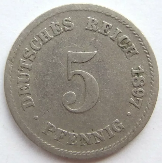 Moneta Reich Tedesco Impero Tedesco 5 Pfennig 1897 G IN Very fine