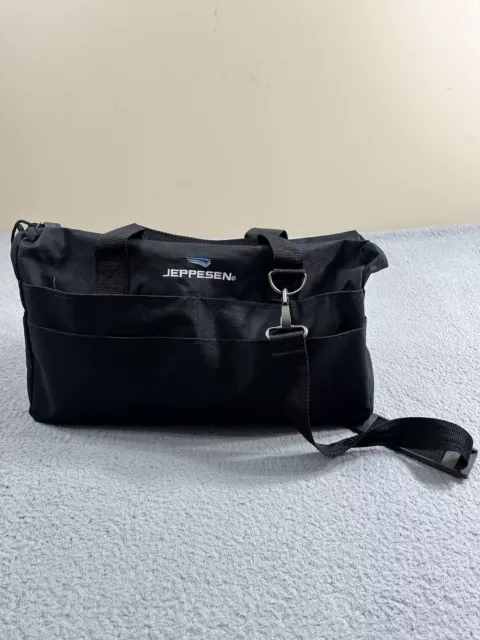 Classic Jeppesen Brand Black Student Pilot Flight Bag Book Bag Pockets Zip Top