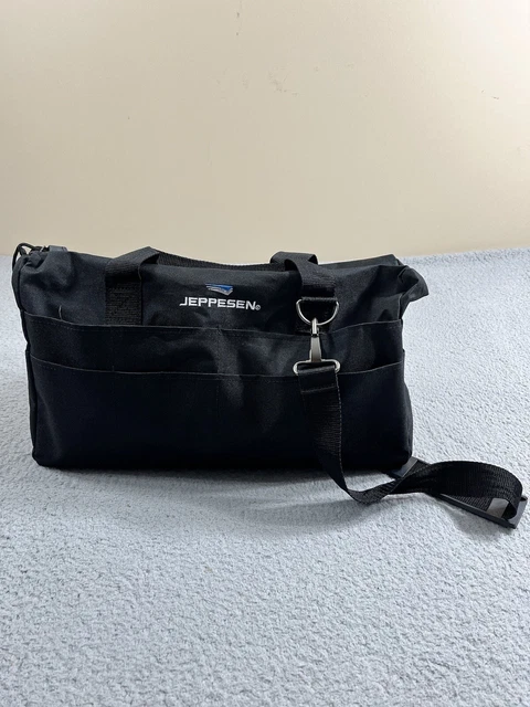 Classic Jeppesen Brand Black Student Pilot Flight Bag Book Bag Pockets Zip Top