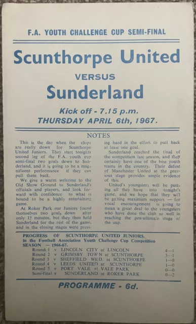 Scunthorpe United v Sunderland FA Youth Cup Semi Final 6th April 1967