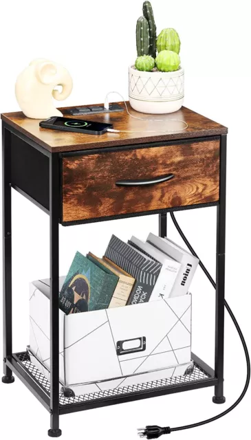 Modern Nightstand End Side Table Bedside Table with Charging Station Furniture