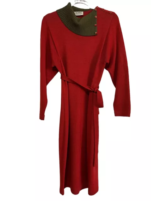 Vintage St. John for Bullock’s Santana Knit Red Dress Belted Long Sleeve