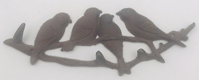 Brown Rustic 4 Birds Sparrows Triple Wall Hook Heavy Duty Cast Iron Towel Purse